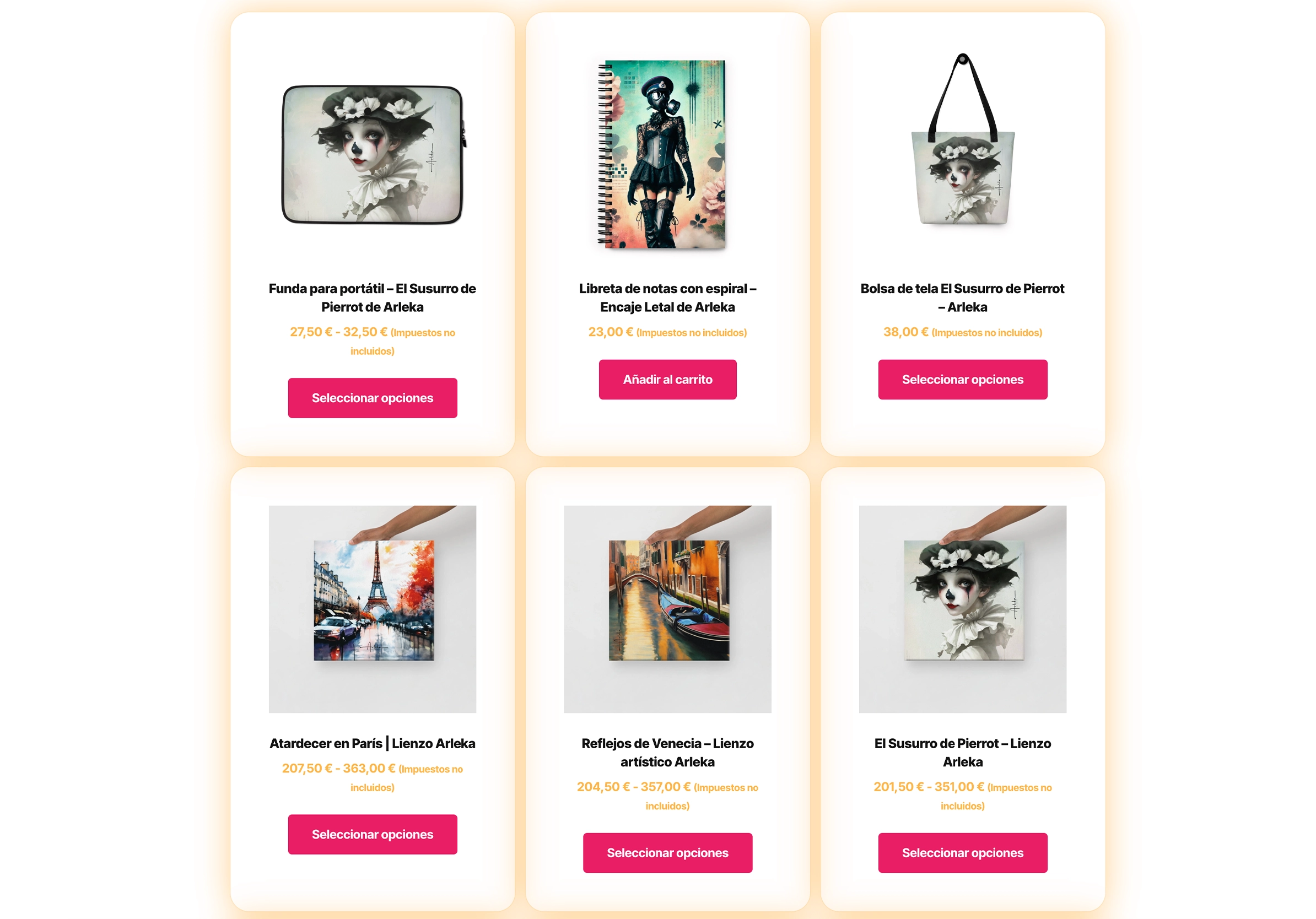 Captura de la seccion de productos y servicios diversificados de la web de arleka.com