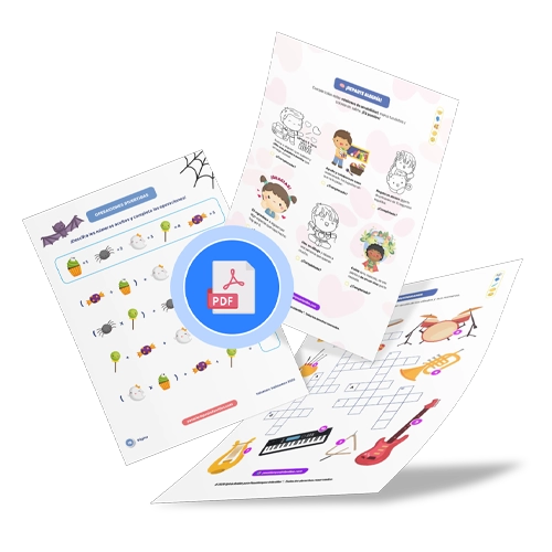 Diseño de pasatiempos infantiles descargables como parte de una estrategia comercial de contenidos educativos.